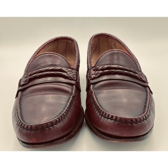 Allen Edmonds Newcomb Leather Burgundy Woven Braided Trim Loafers Size 11.5 D